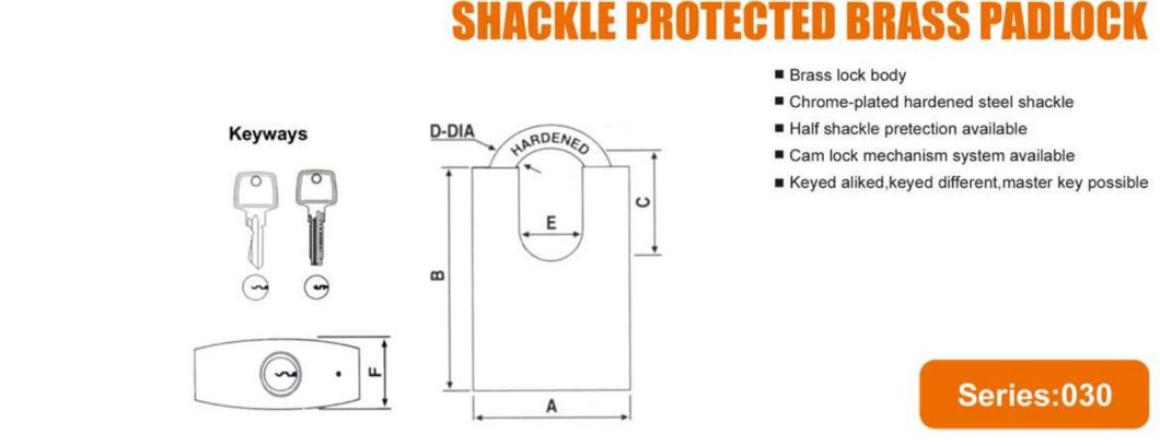 GS0030 Shackle Protected Brass Padlock, High Quality Brass Padlock, Top Security Brass Padlock, ISO9001 Passed Brass Padlock