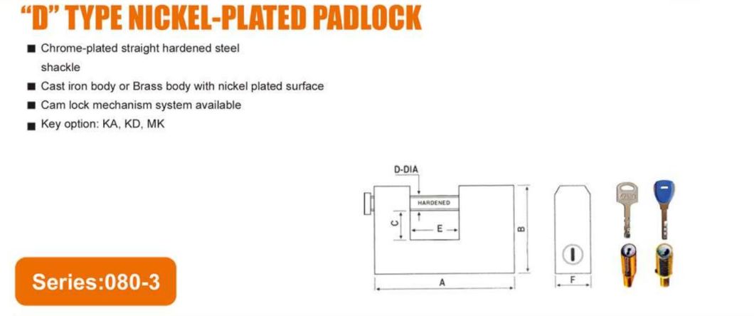 GS0080 D Type Nickle Plated Disc Iron Padlock, High Quality Disc Iron Padlock, ISO9001 Passed Nickle Plated Padlock, Padlock