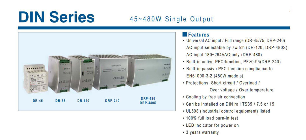 Dr-60 DIN Rail Type Switching Power Supply, CE Proved High Qualiyt Switching Power Supply, ISO9001 Passed Switching Power Supply