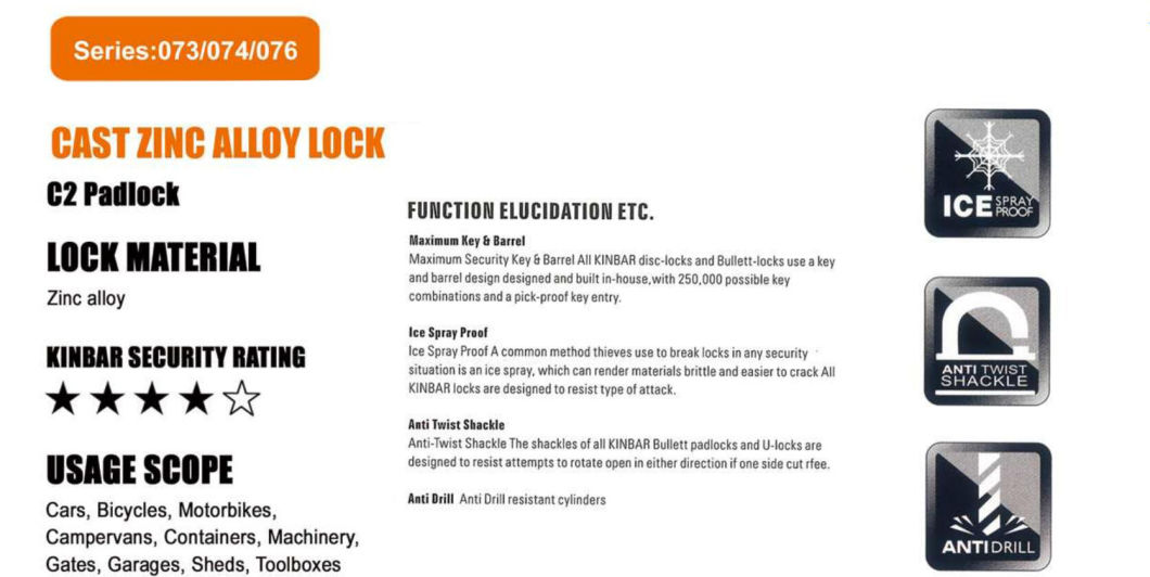 GS0074 Cast Zinc Alloy Padlock, High Quality Aluminum Padlock, ISO9001 Passed Zinc Alloy Padlock