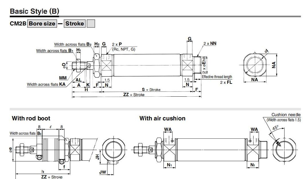 Cdm2b32-25/50/75/100/125/1150/175/200 /225/250/275/300S/T Mini Cylinder, Cdm2b Series Single Actioin Single Rod Mini Cylinder, Double Action Cylinder