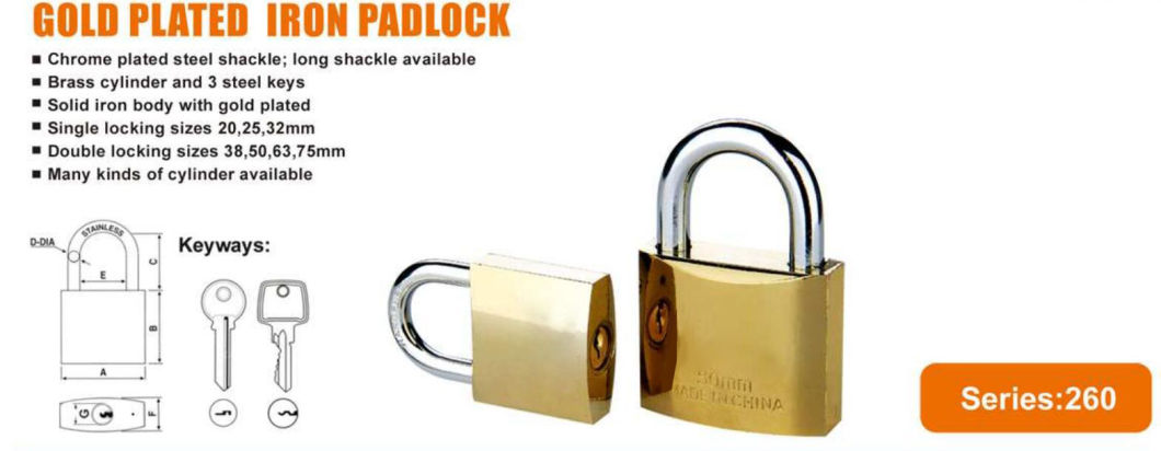 GS0260 Gold Plated Iron Padlock, High Quality Grey Padlock, ISO9001 Passed Grey Padlock, Padlock