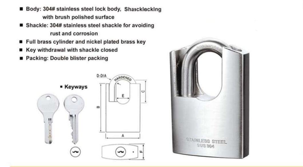 GS0730 Shackle Protected Stainless Steel Padlock, High Quality Stainless Stainless Steel Padlock, ISO9001 Passed Stainless Steel Padlock with Computer Key