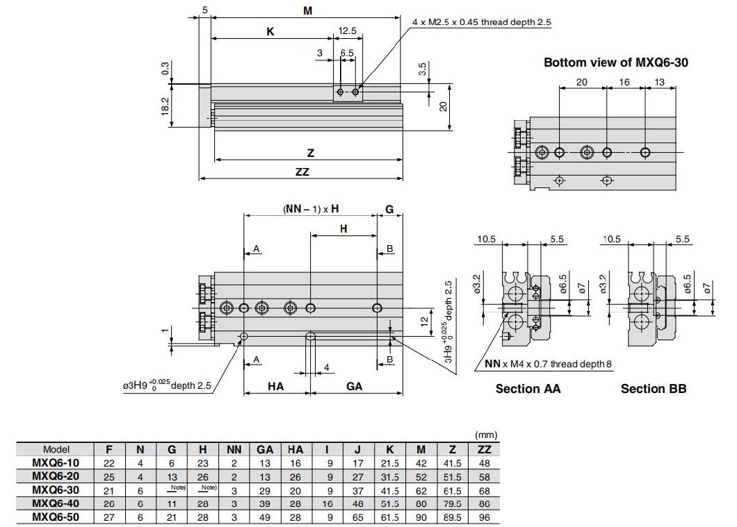 Mxq6-10/20/30/40/50 Stroke Air Slide Table, Mxq Series Alluminum Alloy Air Slide Tabe Cylinder, Pneumatic Slide Table Cylinder