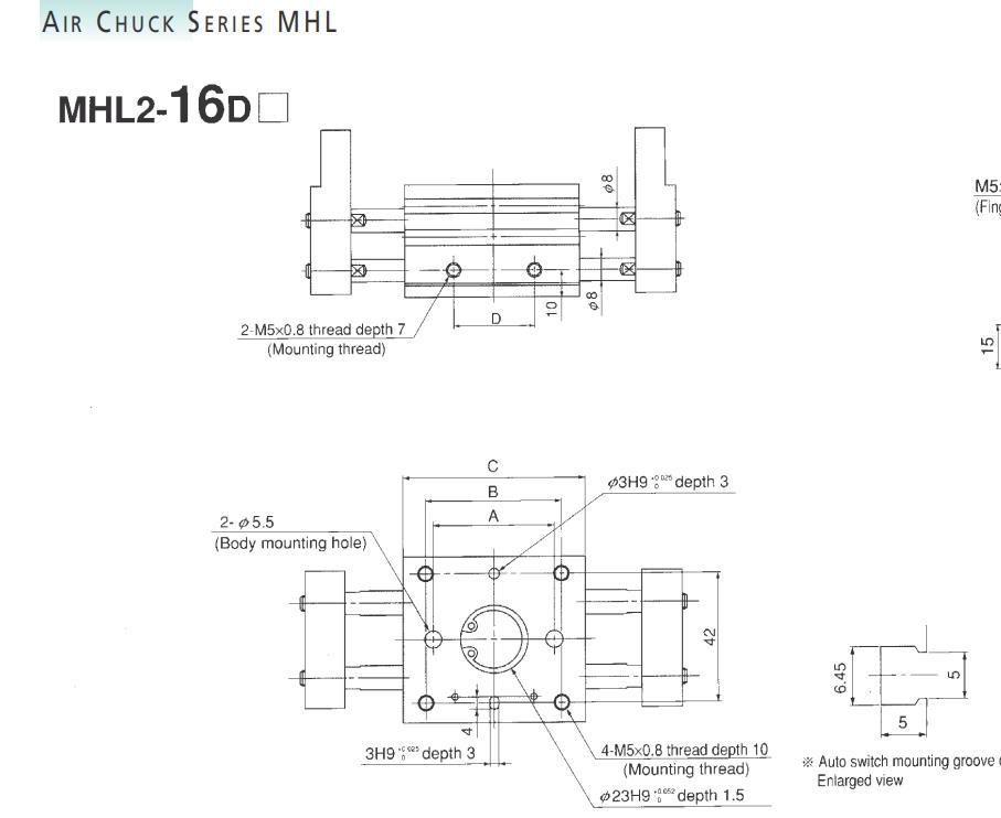 Mhl2-20/D/D1/D2/DN Pneumatic Air Gripper, Mhl2-20d Series Pneumatic Parallel Type Air Gripper Cylinder, Mhl2-20d Air Chuck