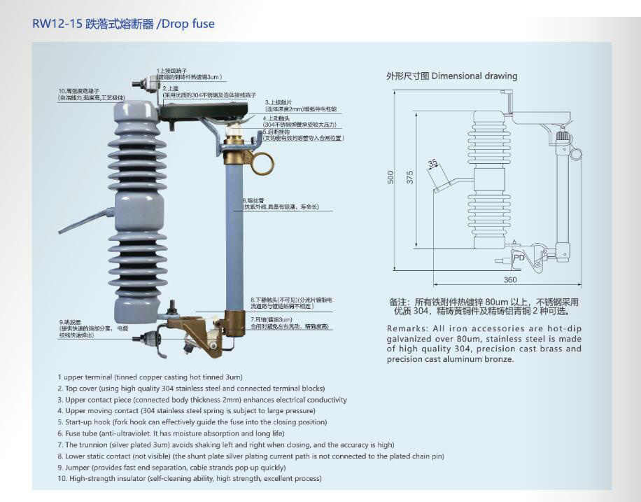 RW12-15 Drop- out Fuse, ISO9001 Passed High Quality Drop-Outfuse, High Voltage Drop Fuse, CE Proved Drop-Outfuse