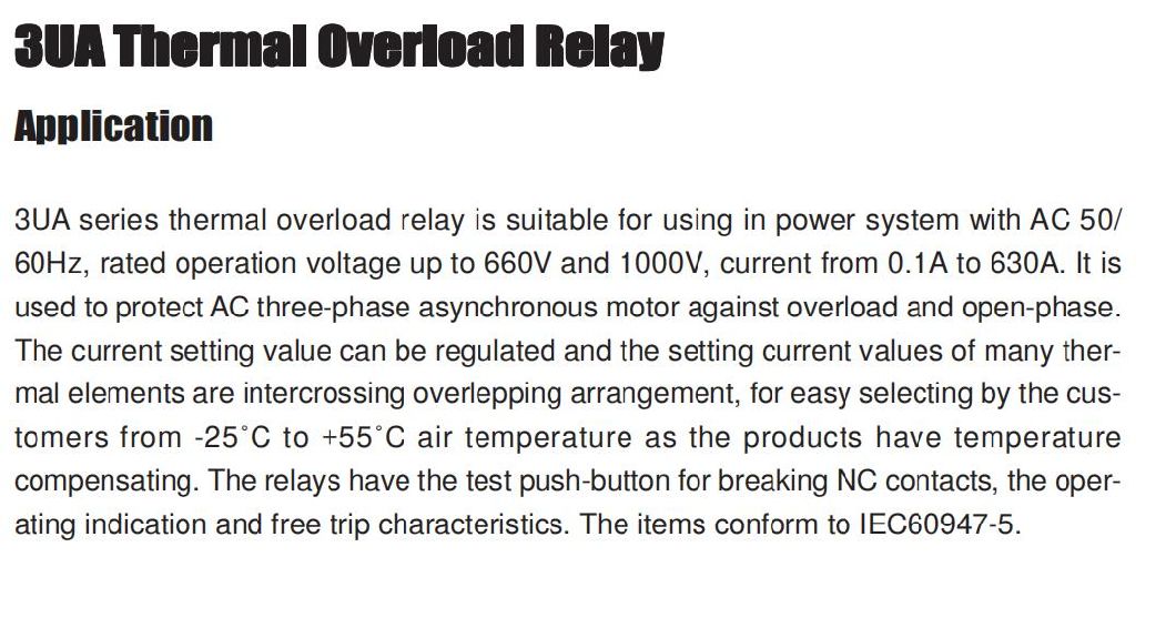 3ua52 Thermal Overload Relay, ISO9001 Passed High Quality Thermal Relay, CE Proved Thermal Overload Relay