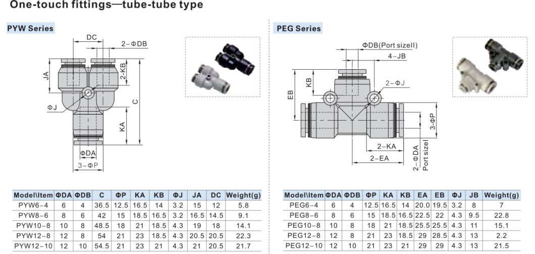 Pg6-4/8-4/8-6/10-4/10-6/10-8/12-8/12-10/14-10/14-12/16-12/16-14 Pneumatic Fittings, Pg Series One-Touch Fittings, Pg Air Quick Connector