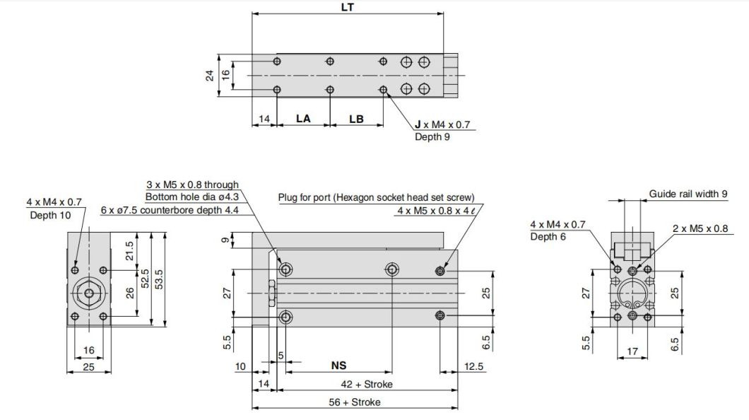 Mxh16-5/10/20/30/40/50/60 Stroke Air Slide Table, Mxs Series Alluminum Alloy Air Slide Tabe Cylinder, Pneumatic Slide Table Cylinder