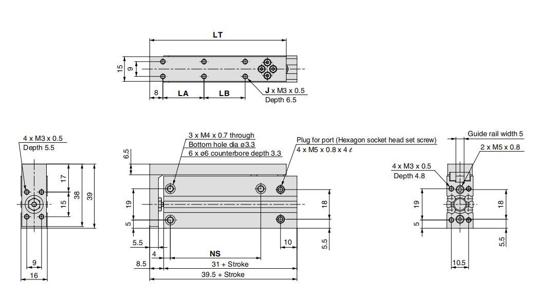 Mxh6-5/10/20/30/40/50/60 Stroke Air Slide Table, Mxs Series Alluminum Alloy Air Slide Tabe Cylinder, Pneumatic Slide Table Cylinder