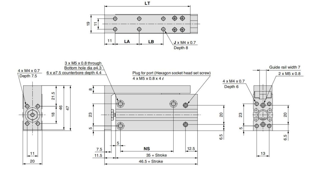 Mxh10-5/10/20/30/40/50/60 Stroke Air Slide Table, Mxs Series Alluminum Alloy Air Slide Tabe Cylinder, Pneumatic Slide Table Cylinder