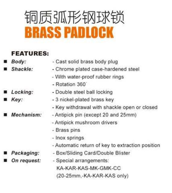 GS0087 Super Polished Brass Padlock, High Quality Brass Padlock, Top Security Brass Padlock, ISO9001 Passed Brass Padlock