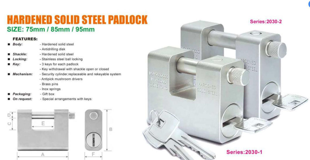 GS2030 Chrome Plated Hardened Stainless Steel Padlock, High Quality Stainless Steel Padlock, ISO9001 Passed Stainless Steel Padlock, Chrome Plated Iron Padlock