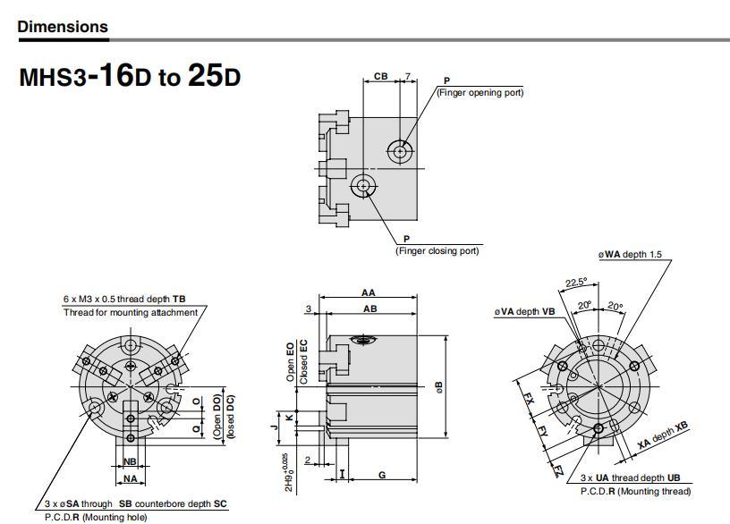 Mhsl3-16/20/25/32/40/50/63/80/100/125/D Pneumatic Air Gripper, Mhs3 Series Pneumatic Parallel Type Air Gripper Cylinder, Mhs2-16air Chuck