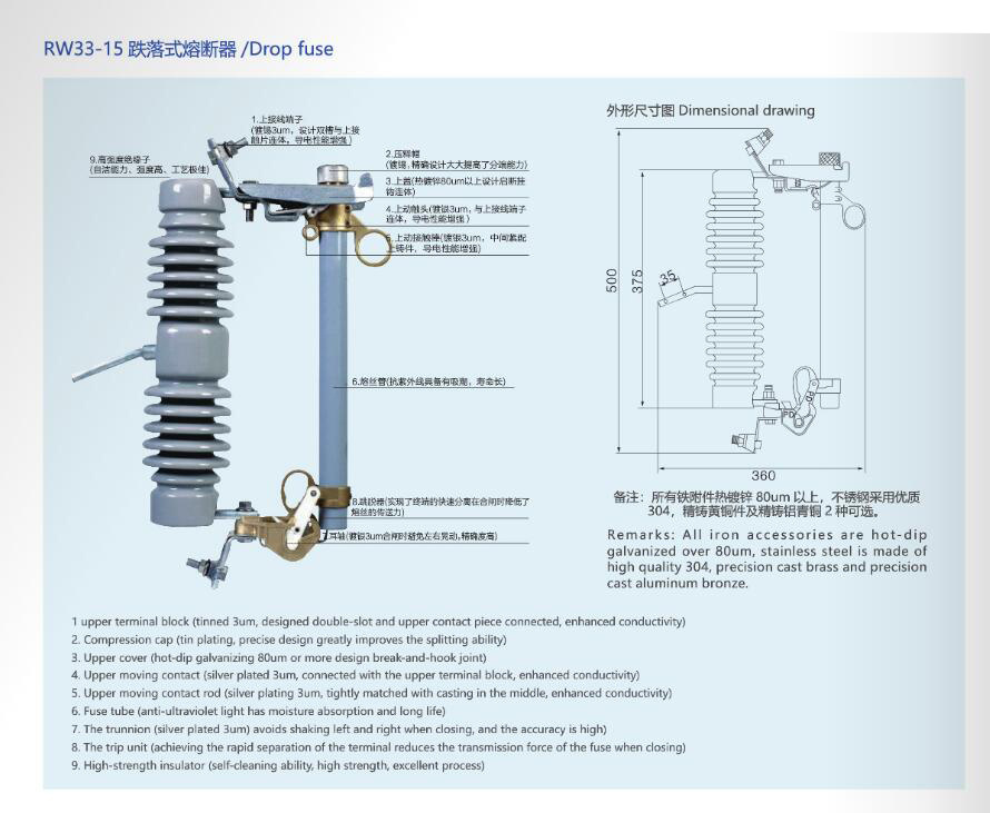 RW33-15 Drop- out Fuse, ISO9001 Passed High Quality Drop-Outfuse, High Voltage Drop Fuse, CE Proved Drop-Outfuse