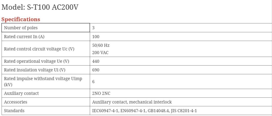 S-T100 AC Contactor, ISO9001 Passed High Quality AC Contactor, CE Proved AC Contactor