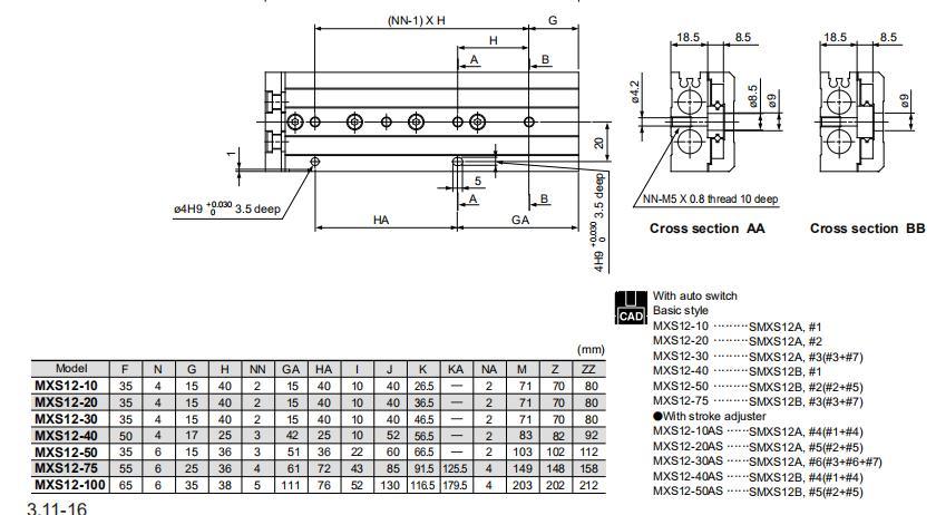 Mxs12-10/20/30/40/50/75/100 Stroke Air Slide Table, Mxsseries Alluminum Alloy Air Slide Tabe Cylinder, Pneumatic Slide Table Cylinder