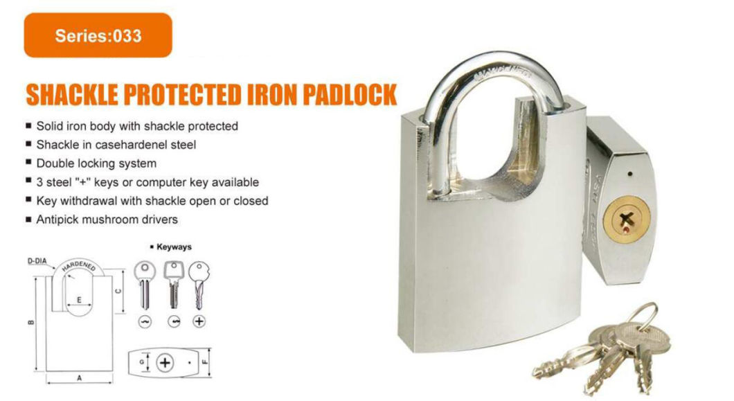 GS0033 Shackle Protected Iron Padlock, High Quality Iron Padlock, ISO9001 Passed Iron Padlock, Shackle Protected Iron Padlock