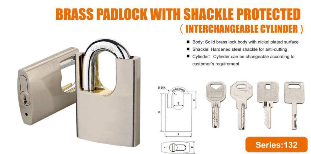 GS0132 Shackle Protected Brass Disc Padlock with Interchangable Cylinder, High Quality Brass Padlock, ISO9001 Passed Brass Padlock