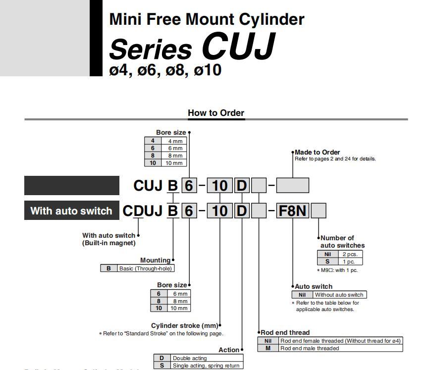 Cdujb8-4/5/6/8/10/15/20/25/30/35/40d/S/T Mini Cylinder, Double Action Single Rod Free Mount Mini Standard Cylinder
