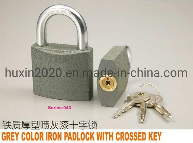 GS0043 Grey Iron Padlock with Crossed Key, High Quality Grey Padlock, ISO9001 Passed Grey Padlock, Padlock