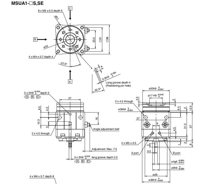 Mdsub3-90s/D Rotary Actuator Cylinder; Mdsub3 Series Vane Style Rotary Actuator Cylinder